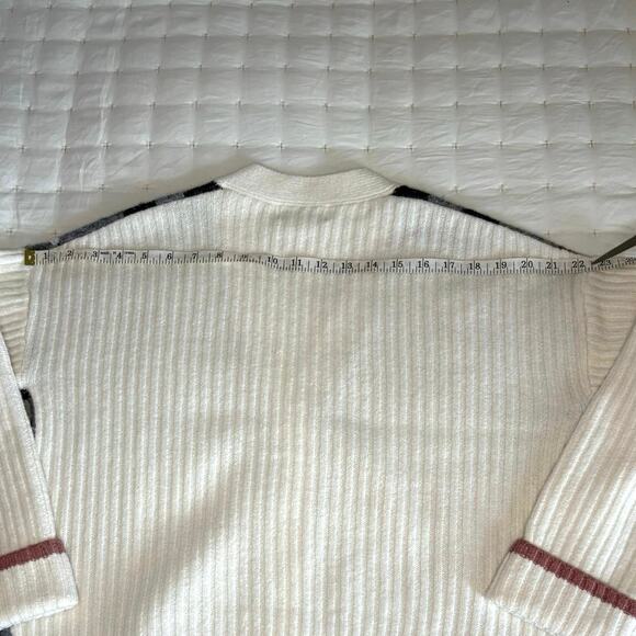 Rachel Zoe Argyle Cardigan Sweater Women's S | Cream & Gray | V-Neck | EUC - Picture 9 of 11